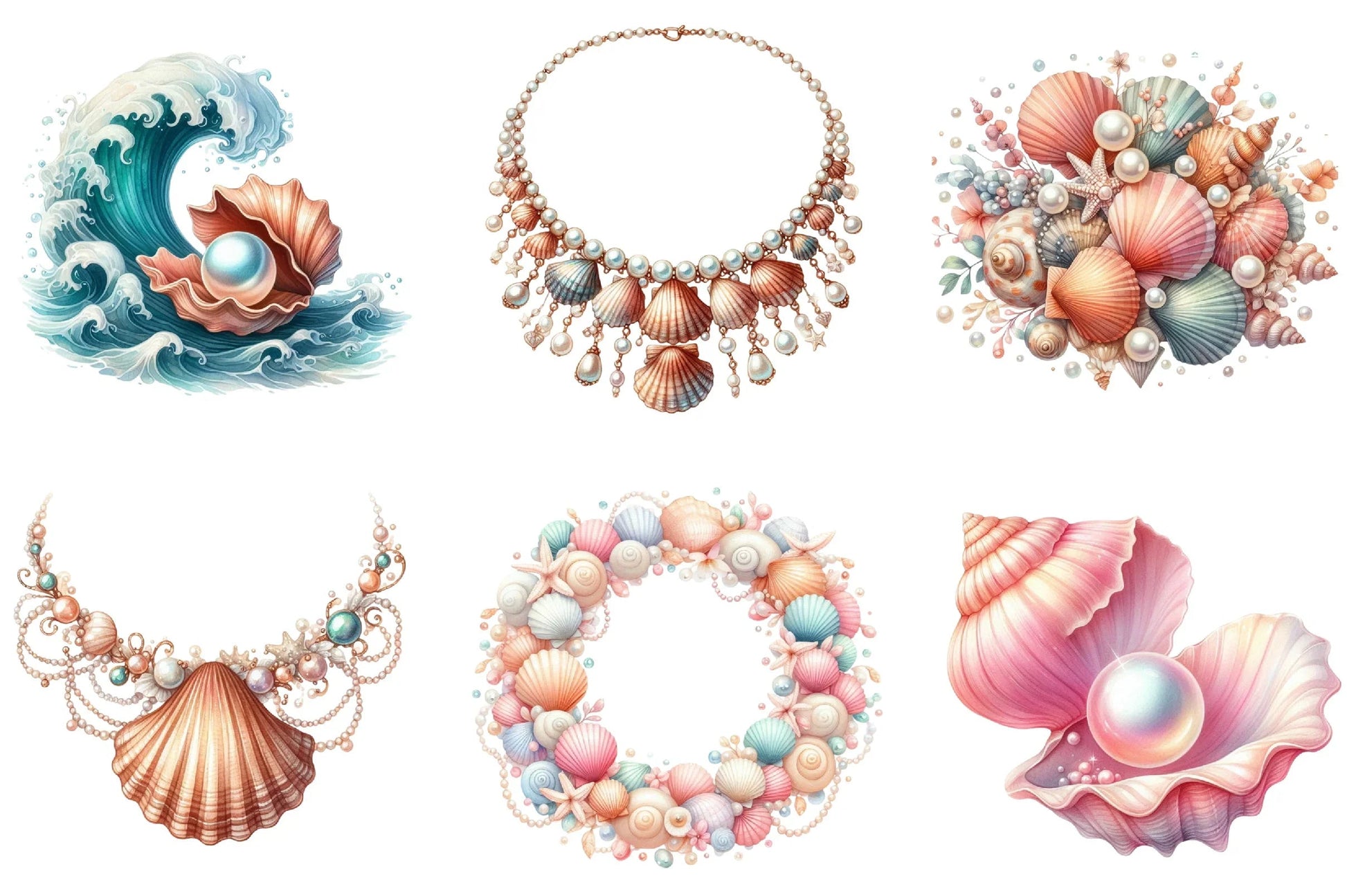 Summer Sea Shells & Pearls Clipart Bundle - CraftNest - Digital Crafting and Art