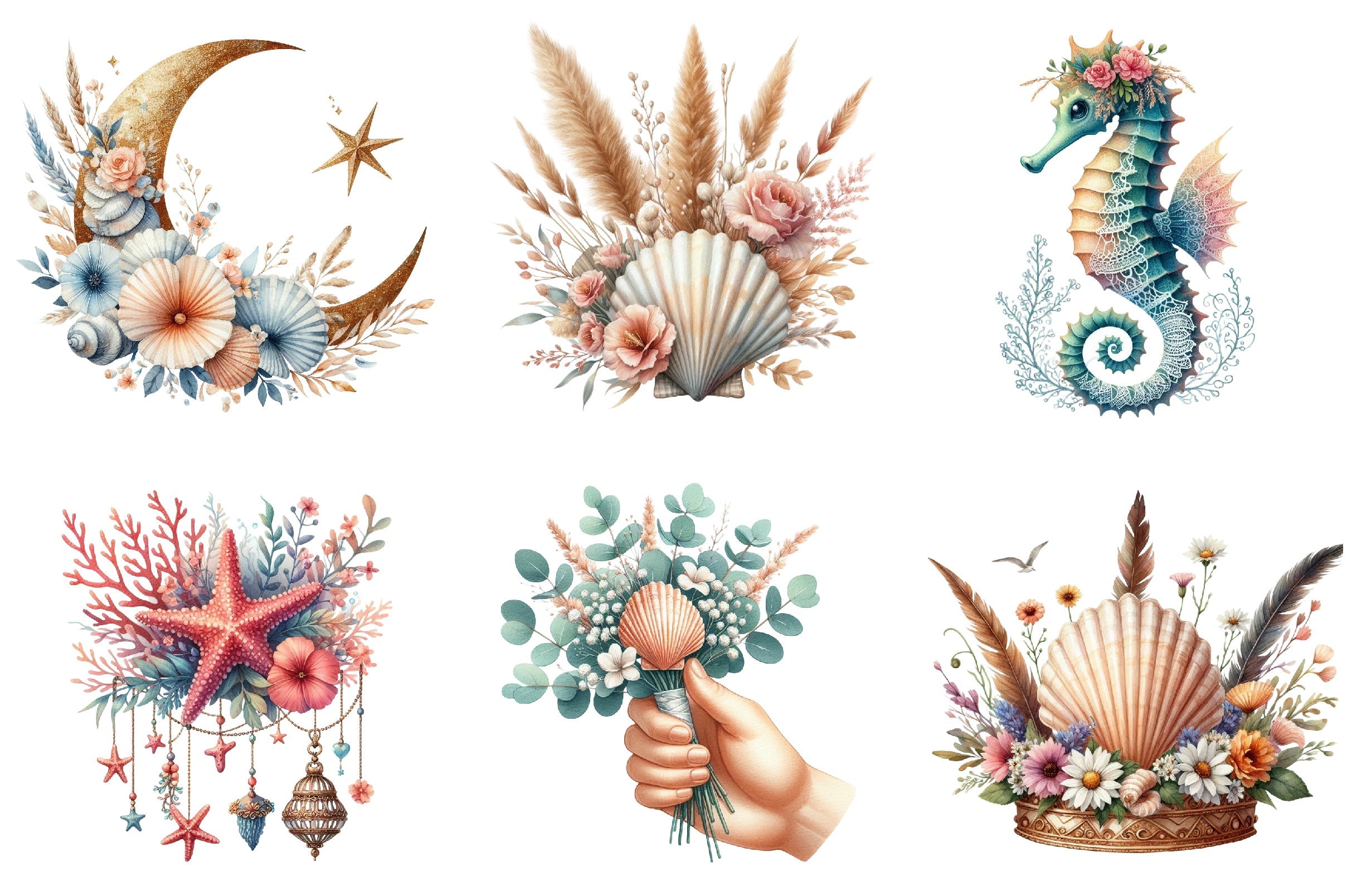 Sea Ocean Boho Clipart Bundle