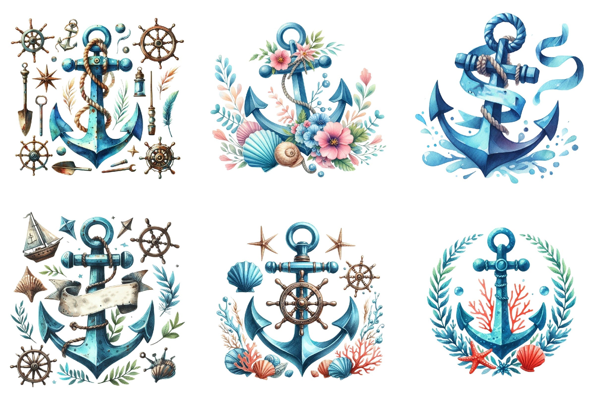 Blue Anchor Clipart Bundle