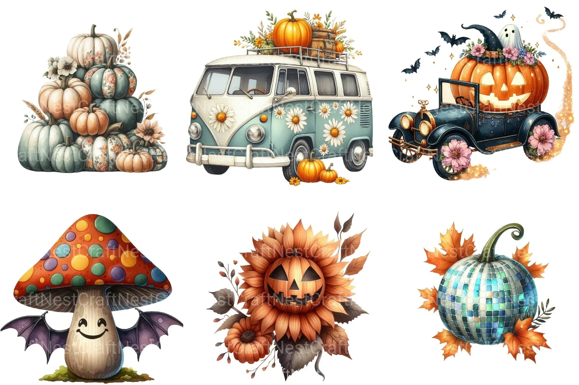 Retro Fall Halloween Clipart Bundle 890 - CraftNest - Digital Crafting and Art