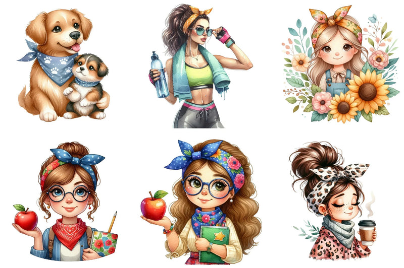 Messy Bun Bandana Mom Life Clipart Bundle - CraftNest - Digital Crafting and Art