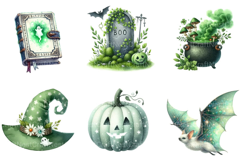 Green & White Halloween Clipart Bundle 2 - CraftNest - Digital Crafting and Art