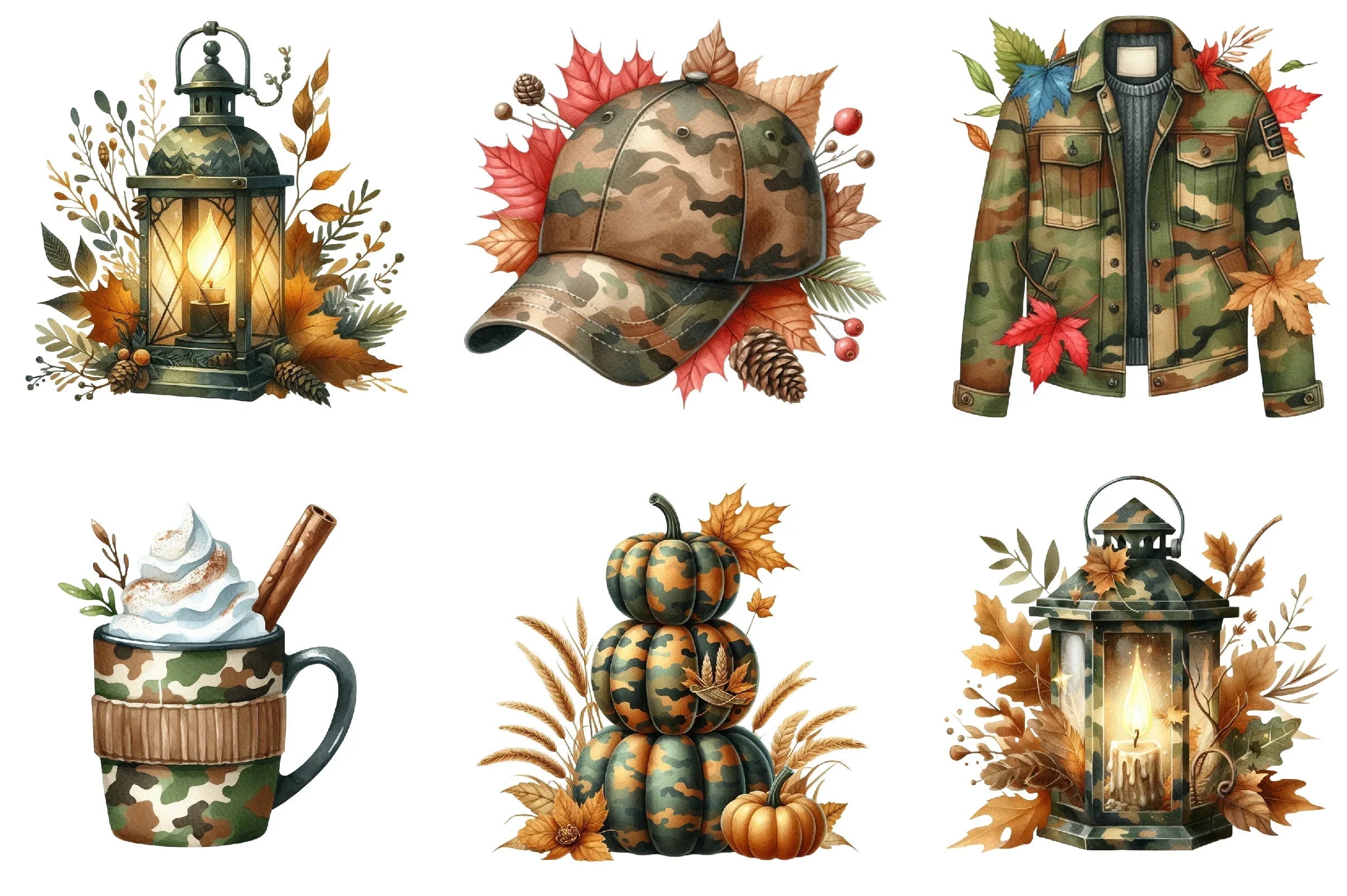 Camouflage Autumn Clipart Bundle - CraftNest - Digital Crafting and Art