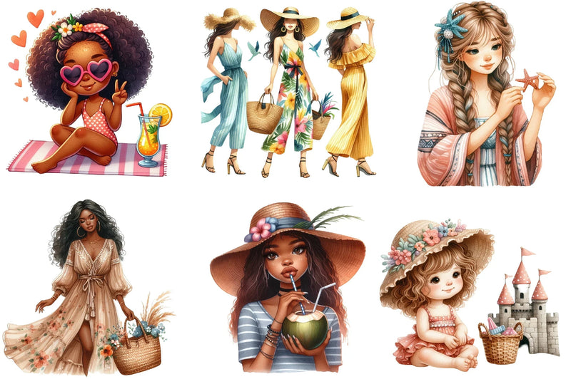 Summer African American Girls Clipart Bundle - CraftNest - Digital Crafting and Art