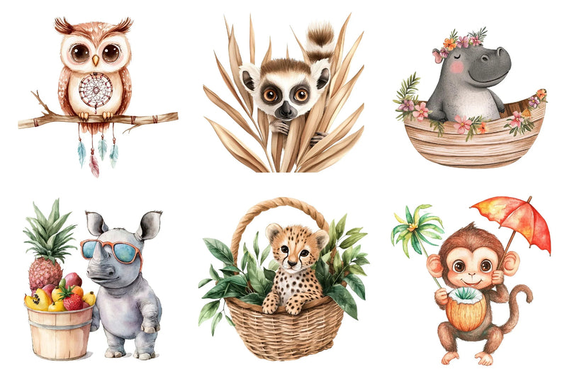 Boho Jungle Animals Summer Clipart Bundle - CraftNest - Digital Crafting and Art