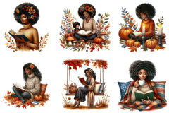 Autumn Black Woman Reading Clipart Bundle - CraftNest - Digital Crafting and Art