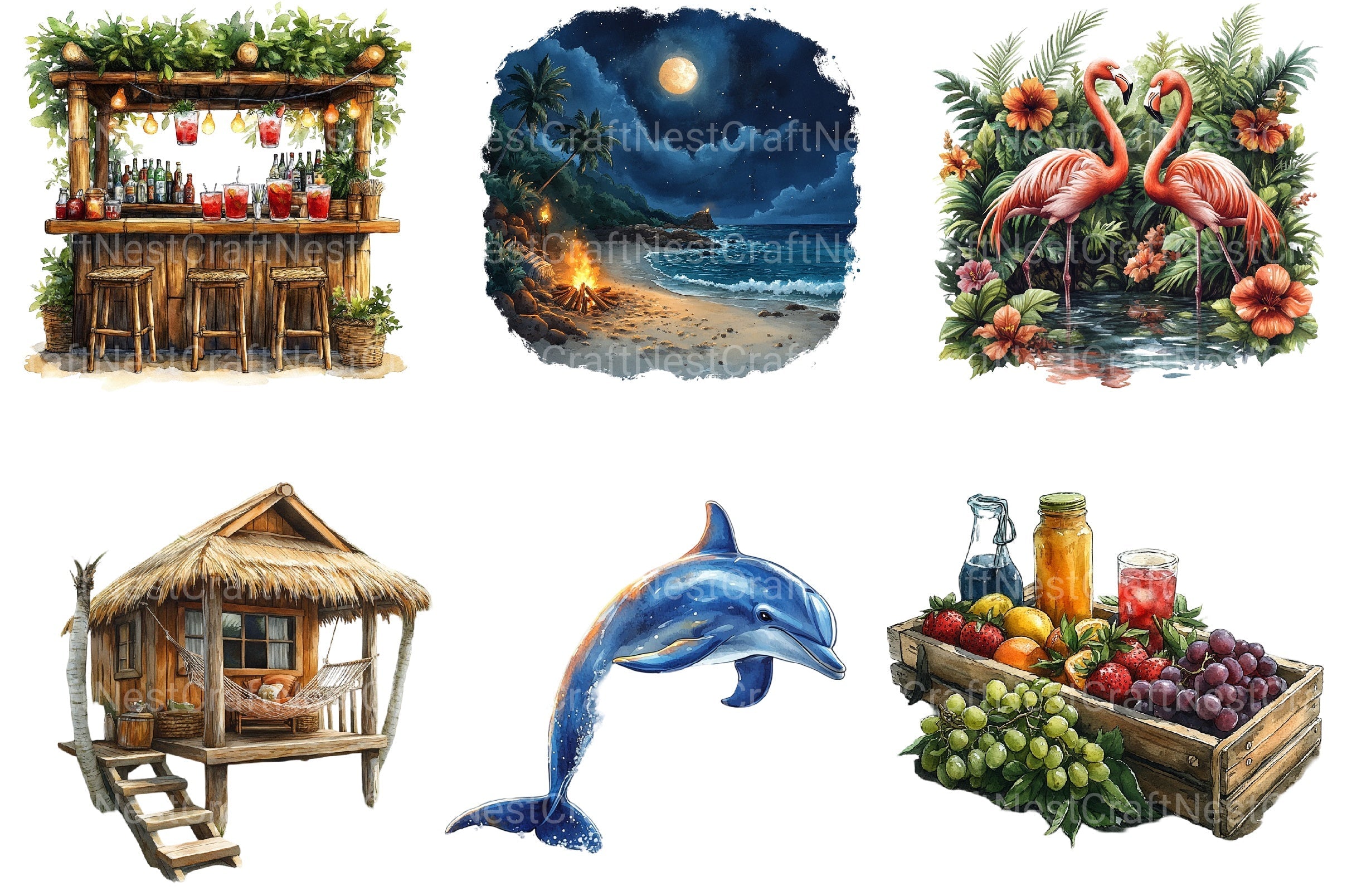 Summer Beach View Clipart Bundle