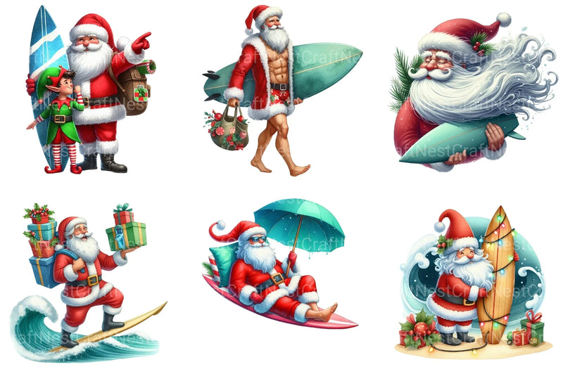 Christmas Santa Surfboard Clipart Bundle 99 - CraftNest - Digital Crafting and Art