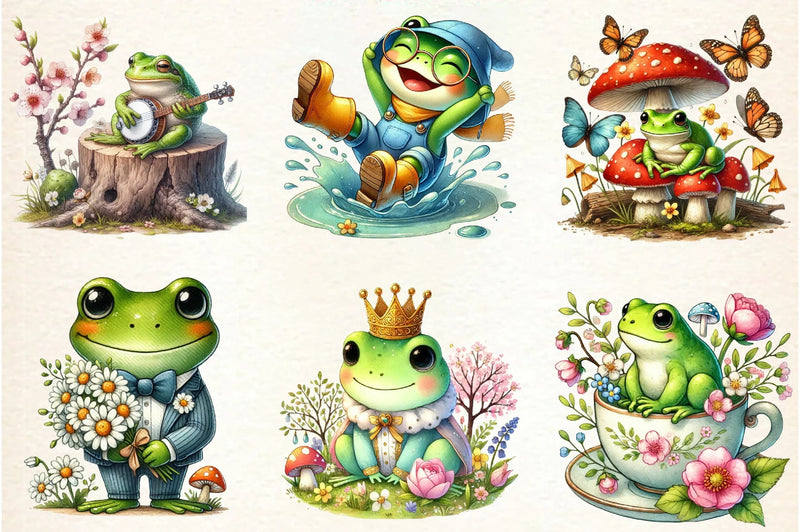 Cute Frog Spring Clipart Bundle - CraftNest - Digital Crafting and Art