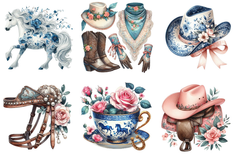 Chinoiserie Cowgirl Coquette Clipart Bundle - CraftNest - Digital Crafting and Art