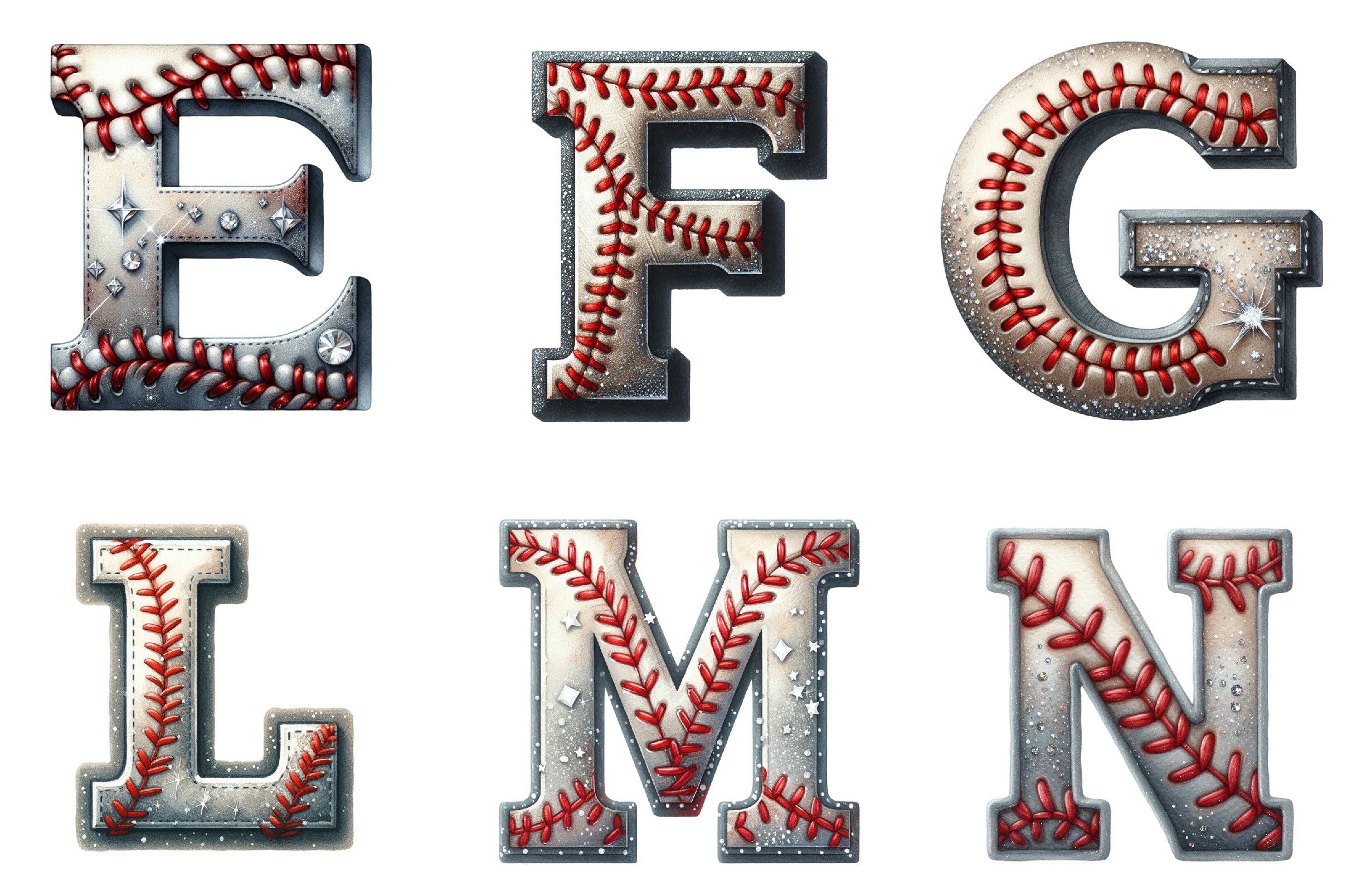 Glittery Baseball Distressed Alphabet Clipart Bundle