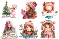 Cute Girl Pink Christmas Clipart Bundle - CraftNest - Digital Crafting and Art