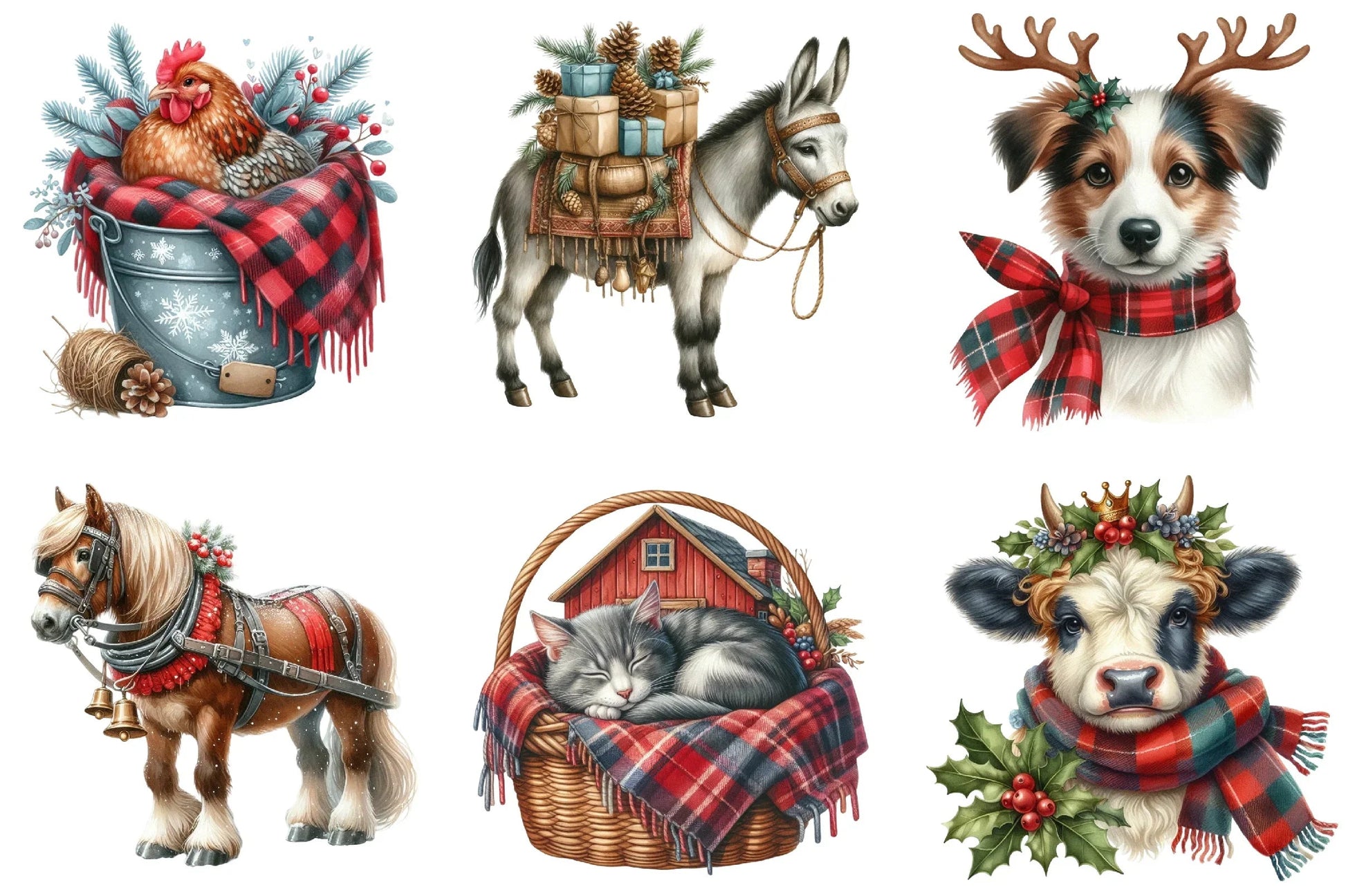 Vintage Christmas Farm Animal Clipart Bundle - CraftNest - Digital Crafting and Art