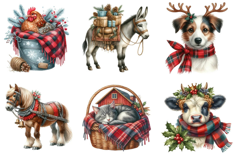 Vintage Christmas Farm Animal Clipart Bundle - CraftNest - Digital Crafting and Art