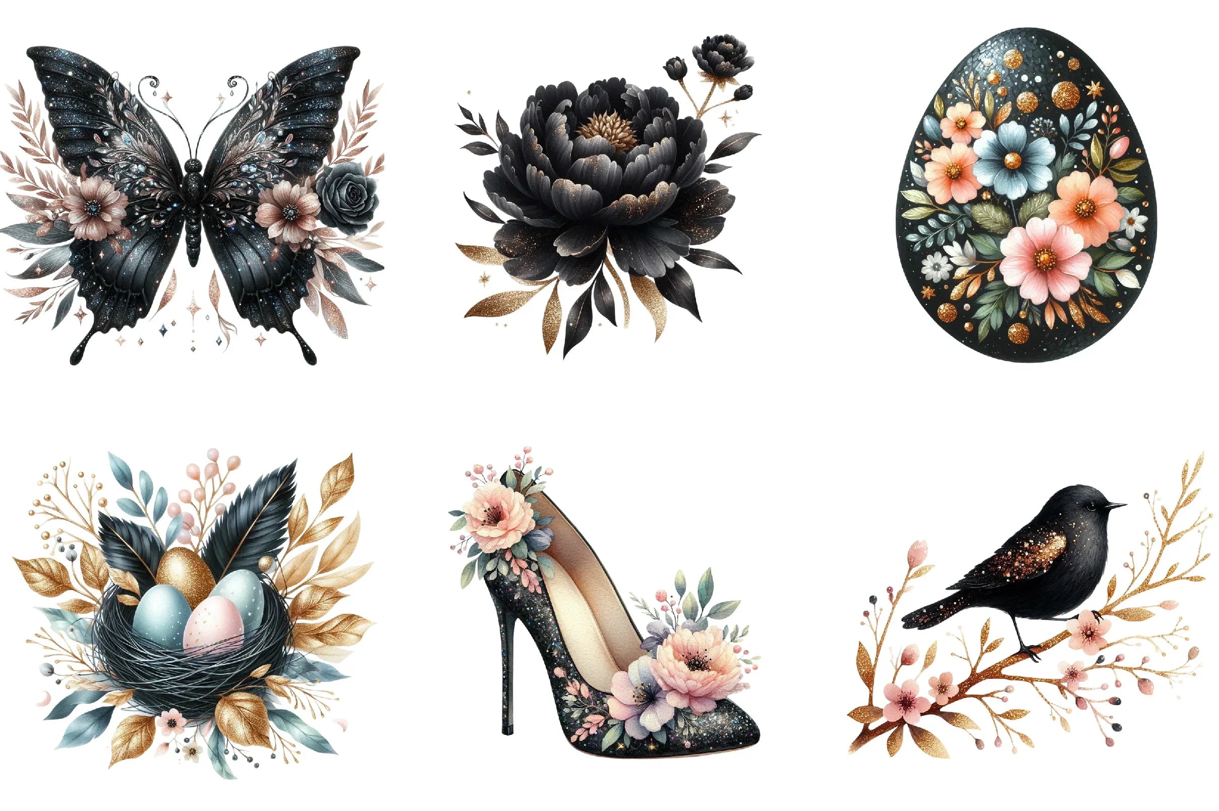 Glitter Luxury Black Spring Clipart Bundle - CraftNest - Digital Crafting and Art