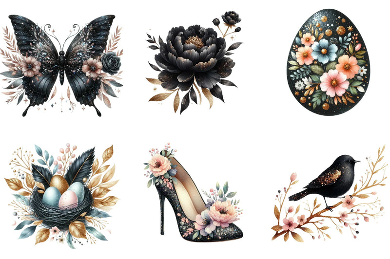 Glitter Luxury Black Spring Clipart Bundle - CraftNest - Digital Crafting and Art