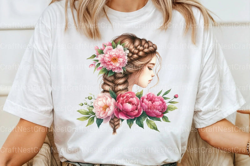 Girl with Peonies Flower Clipart Bundle 3 - CraftNest - Digital Crafting and Art