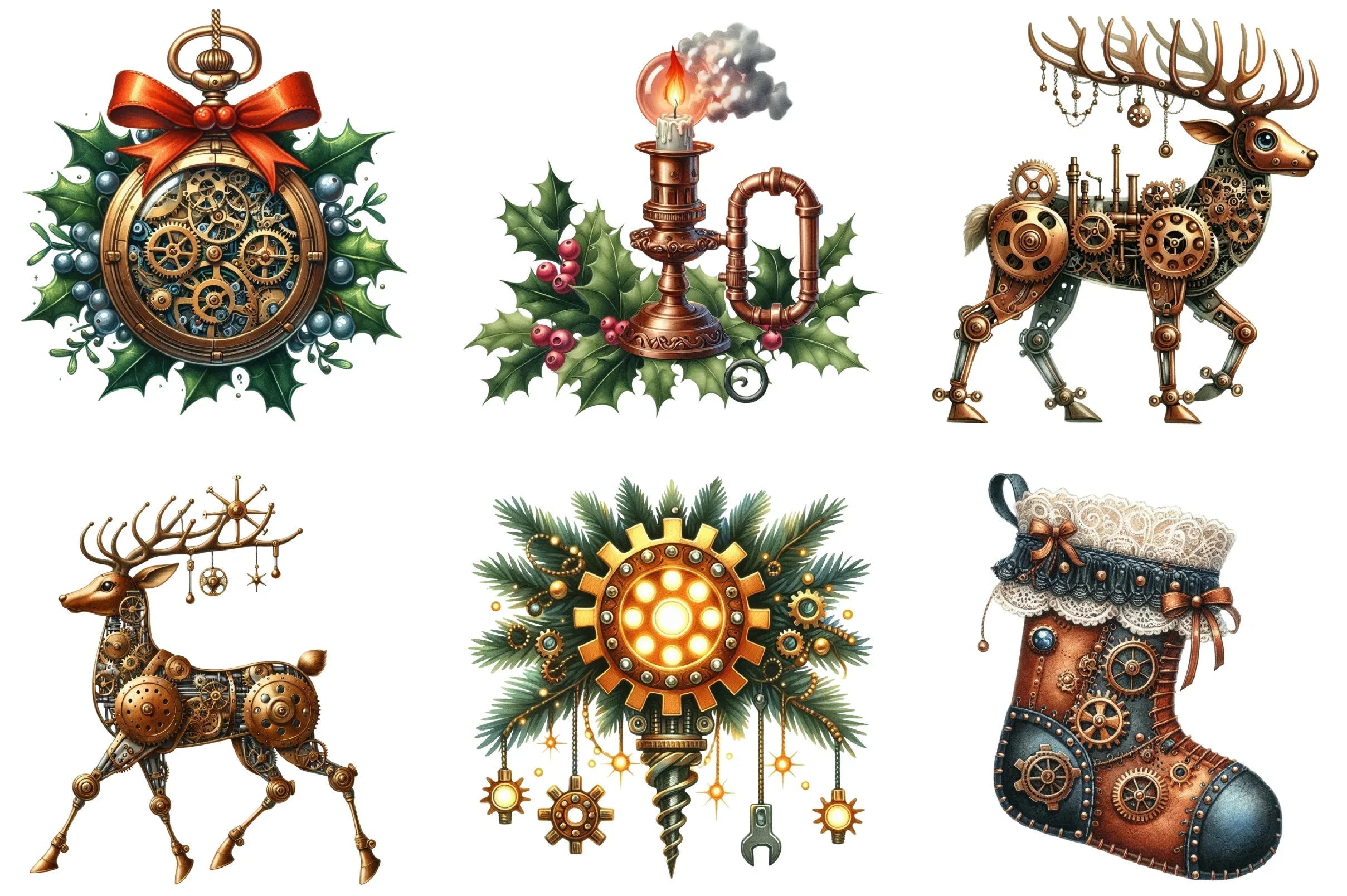 Steampunk Christmas Clipart Bundle P2 - CraftNest - Digital Crafting and Art