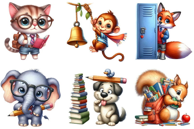 Funny Animal Back to School Clipart Bundle - CraftNest - Digital Crafting and Art