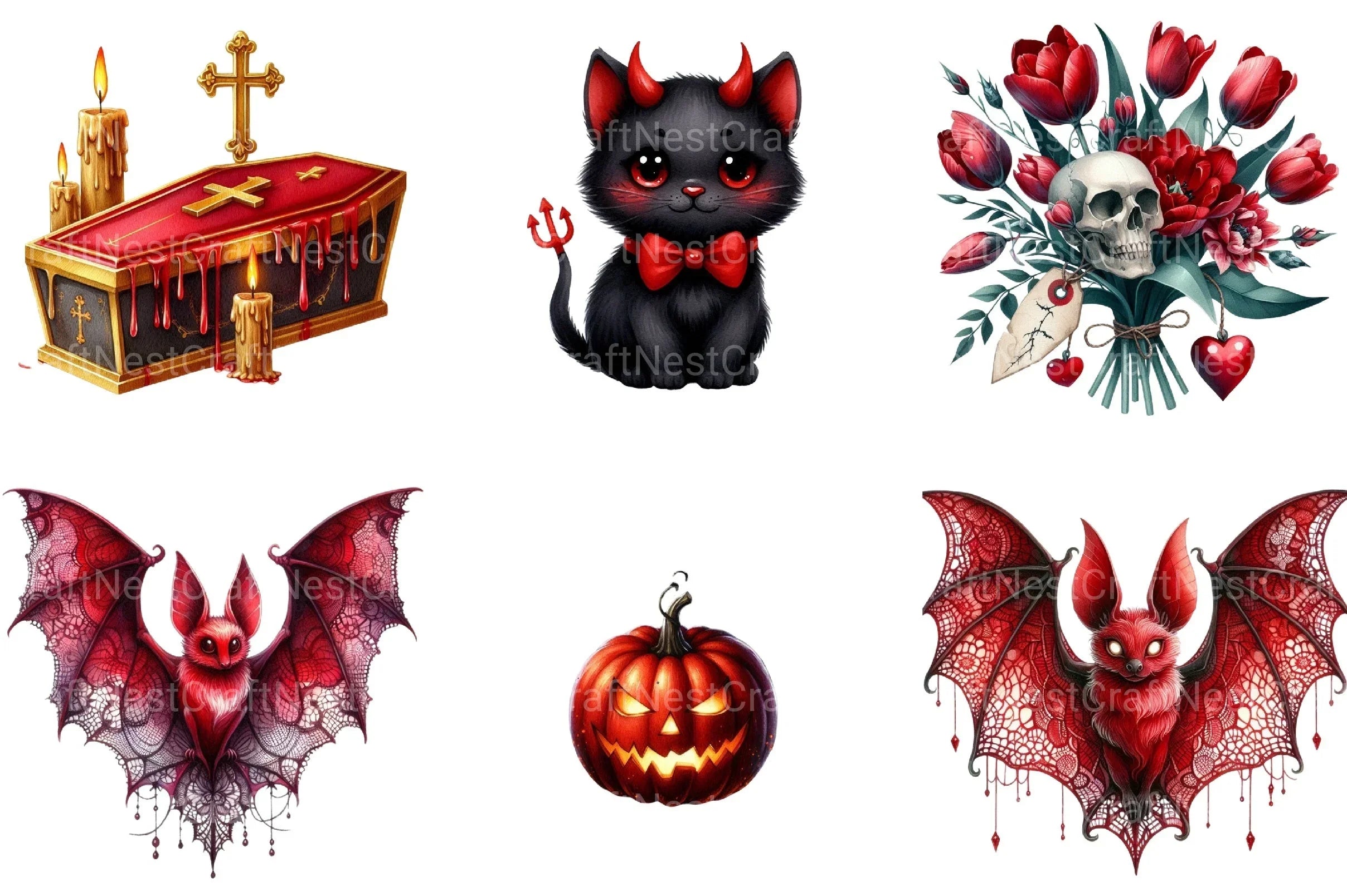 Red Halloween Clipart Bundle - CraftNest - Digital Crafting and Art