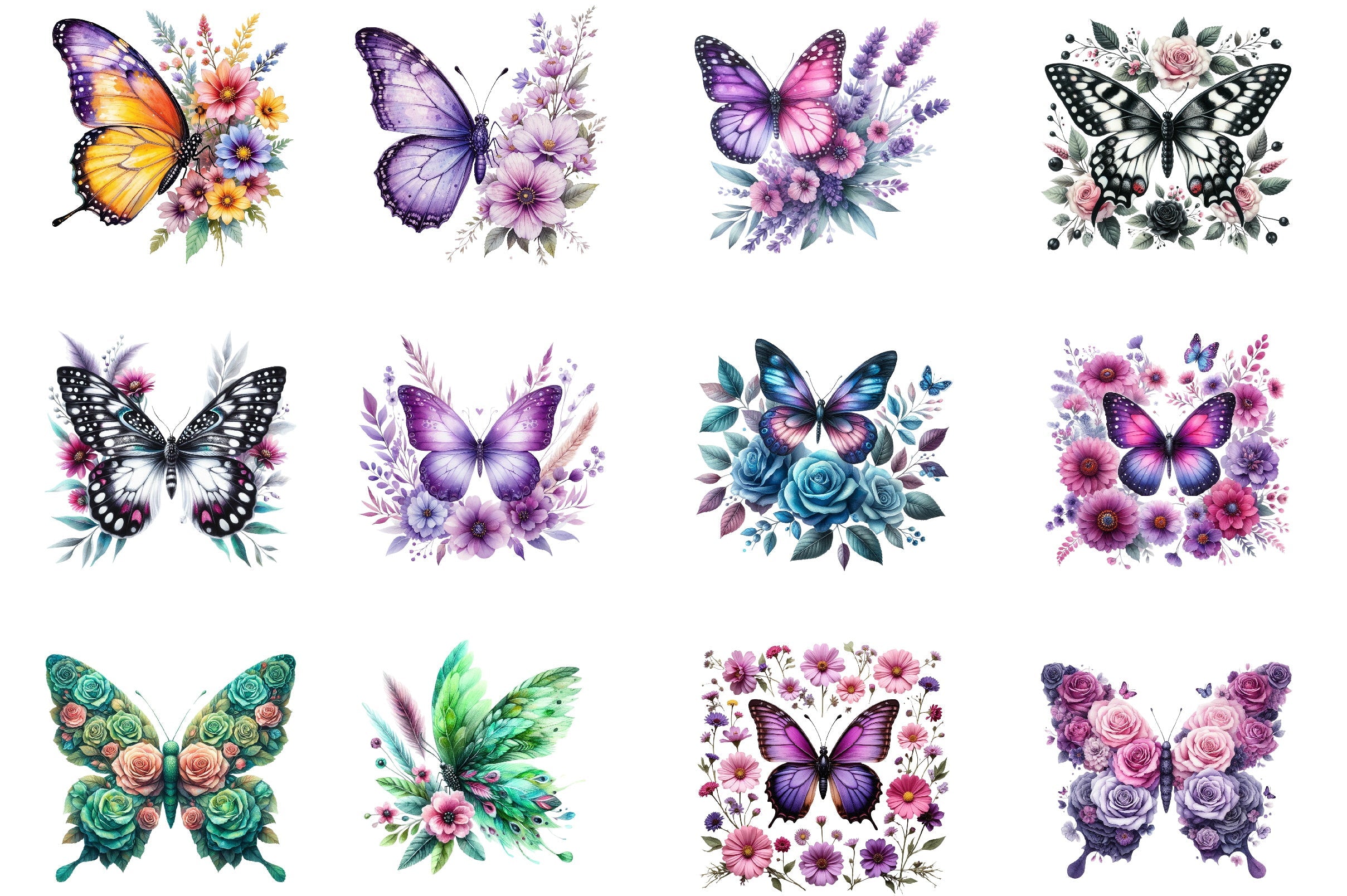 Butterfly Flowers Clipart Bundle