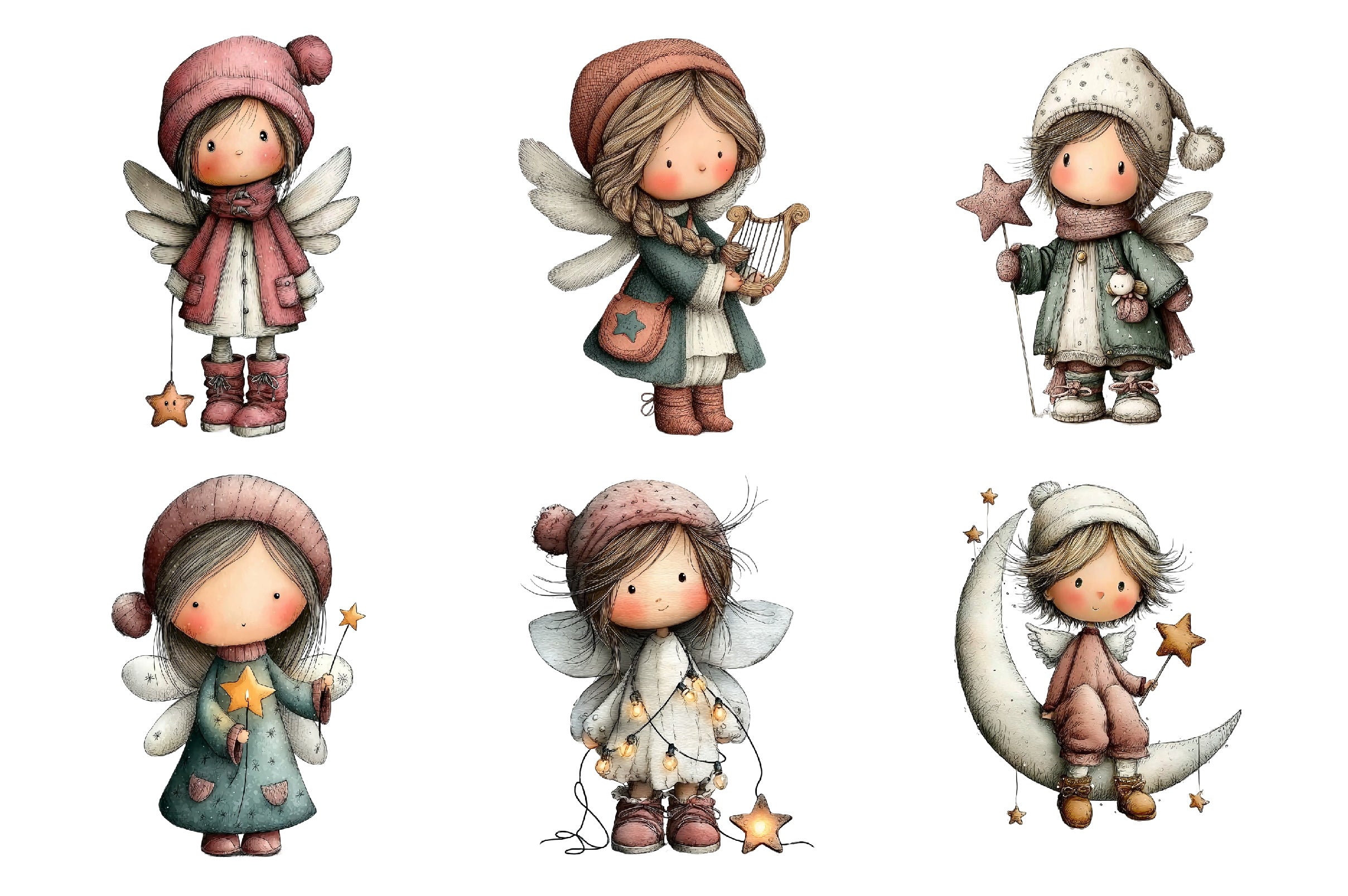Cute Winter Angel Clipart Bundle