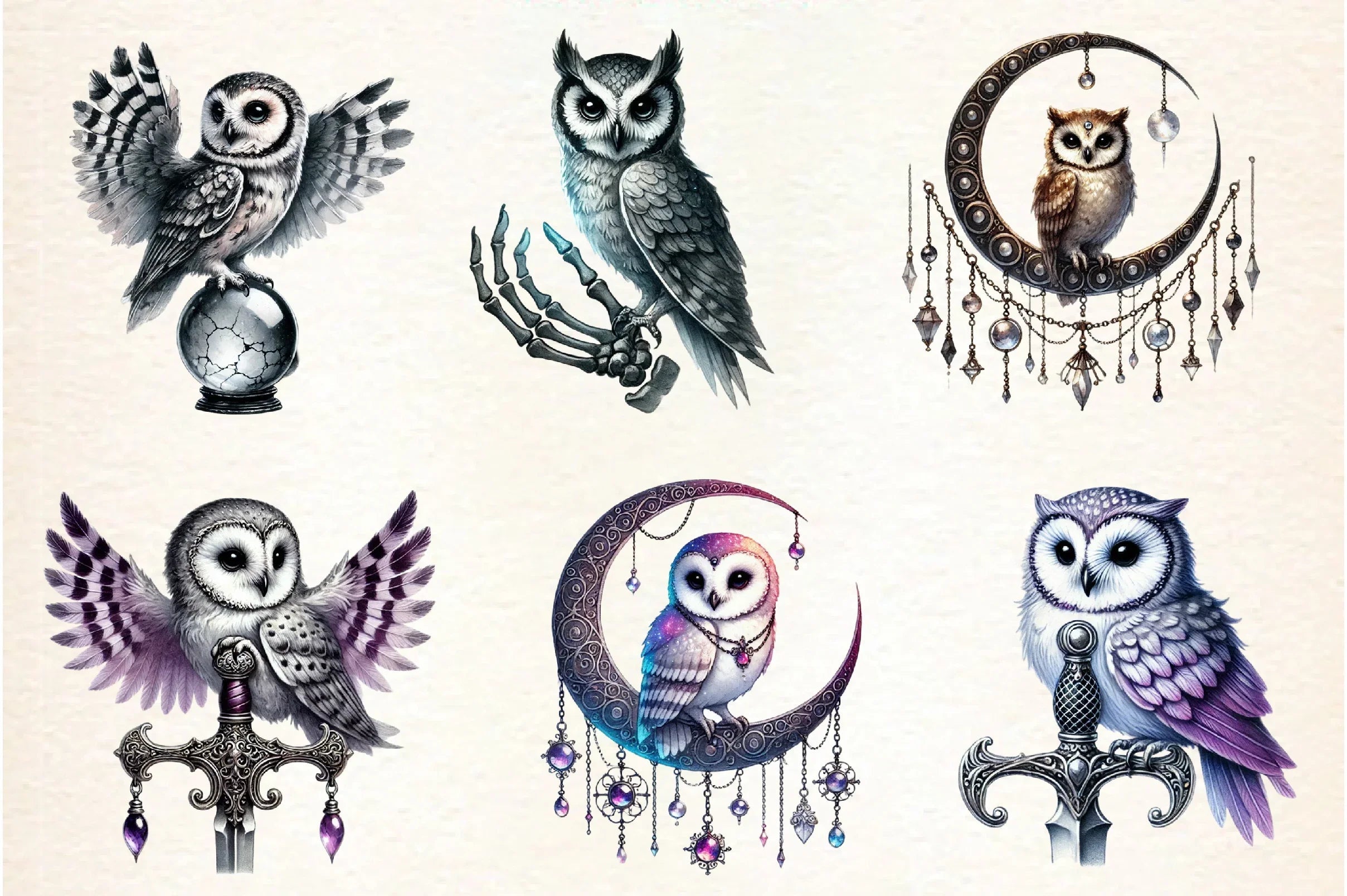 Gothic Owls Clipart Bundle - CraftNest - Digital Crafting and Art