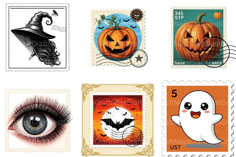 Halloween Postage Stamp Clipart Bundle 2 - CraftNest - Digital Crafting and Art