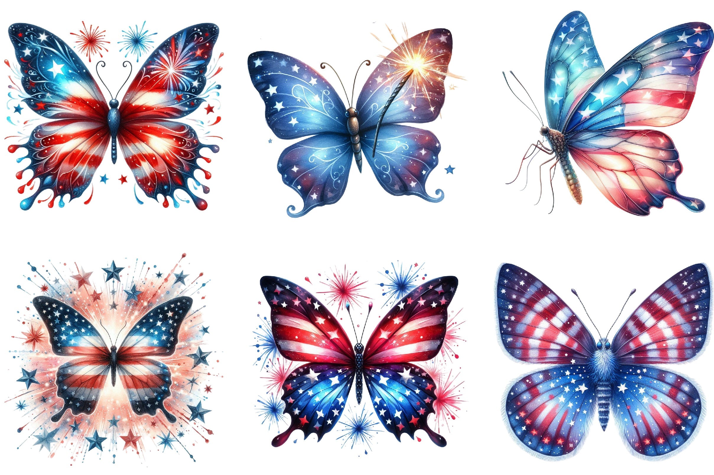 4th of July Butterfly Clipart Bundle