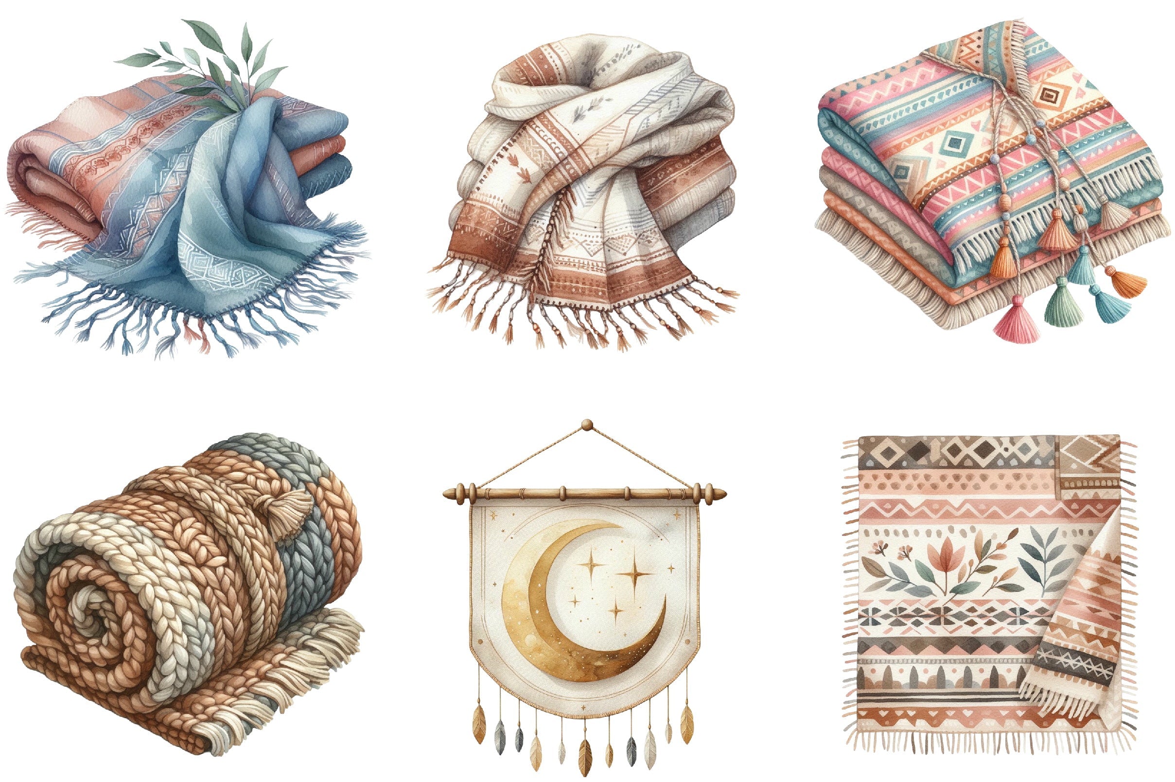 Boho Tapestry & Blanket Clipart Bundle