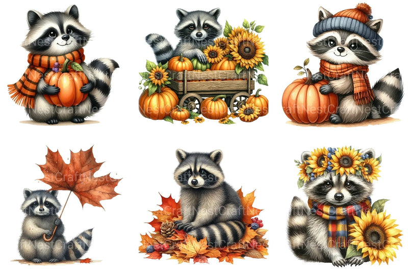 Autumn Raccoons Clipart Bundle 88 - CraftNest - Digital Crafting and Art