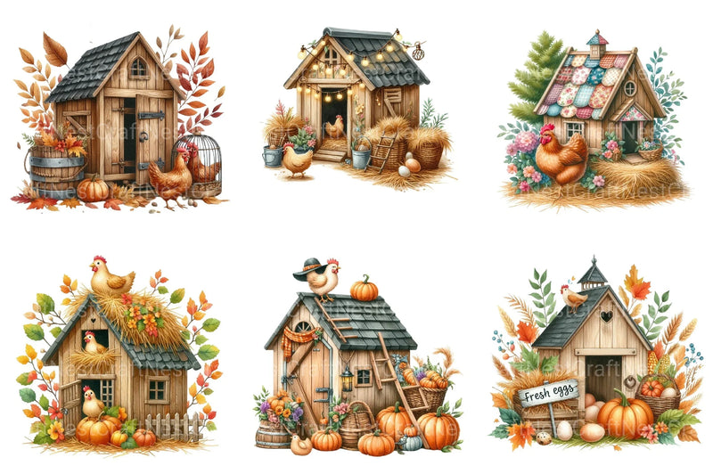 Autumn Chicken Coop Clipart Bundle 13 - CraftNest - Digital Crafting and Art