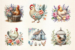 Vintage Spring Floral Chicken Clipart Bundle - CraftNest - Digital Crafting and Art