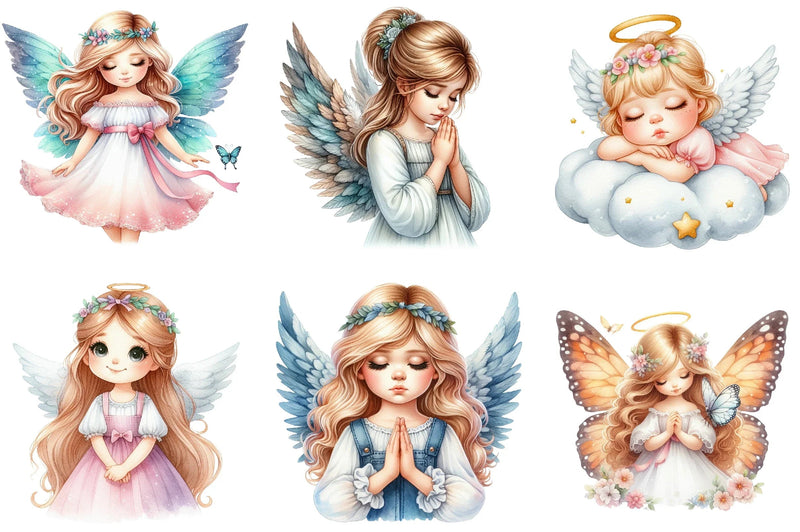 Cute Angel Girl Clipart Bundle - CraftNest - Digital Crafting and Art