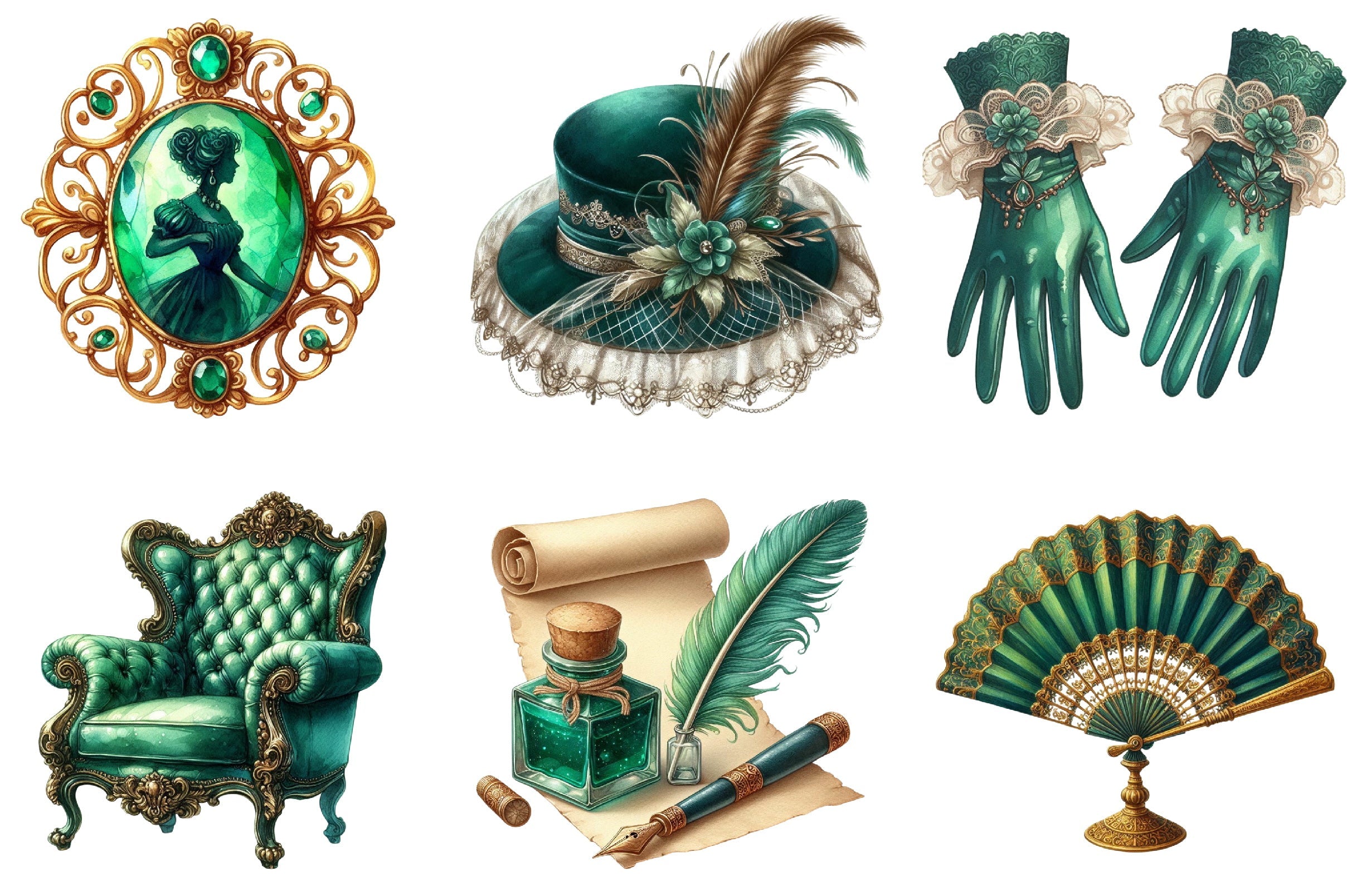 Emerald Victorian Clipart Bundle