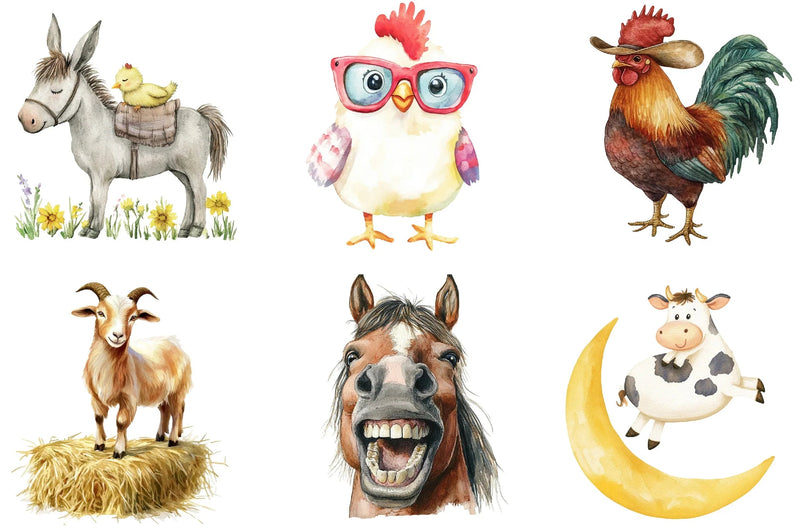 Cute Funny Farm Animals Clipart Bundle - CraftNest - Digital Crafting and Art