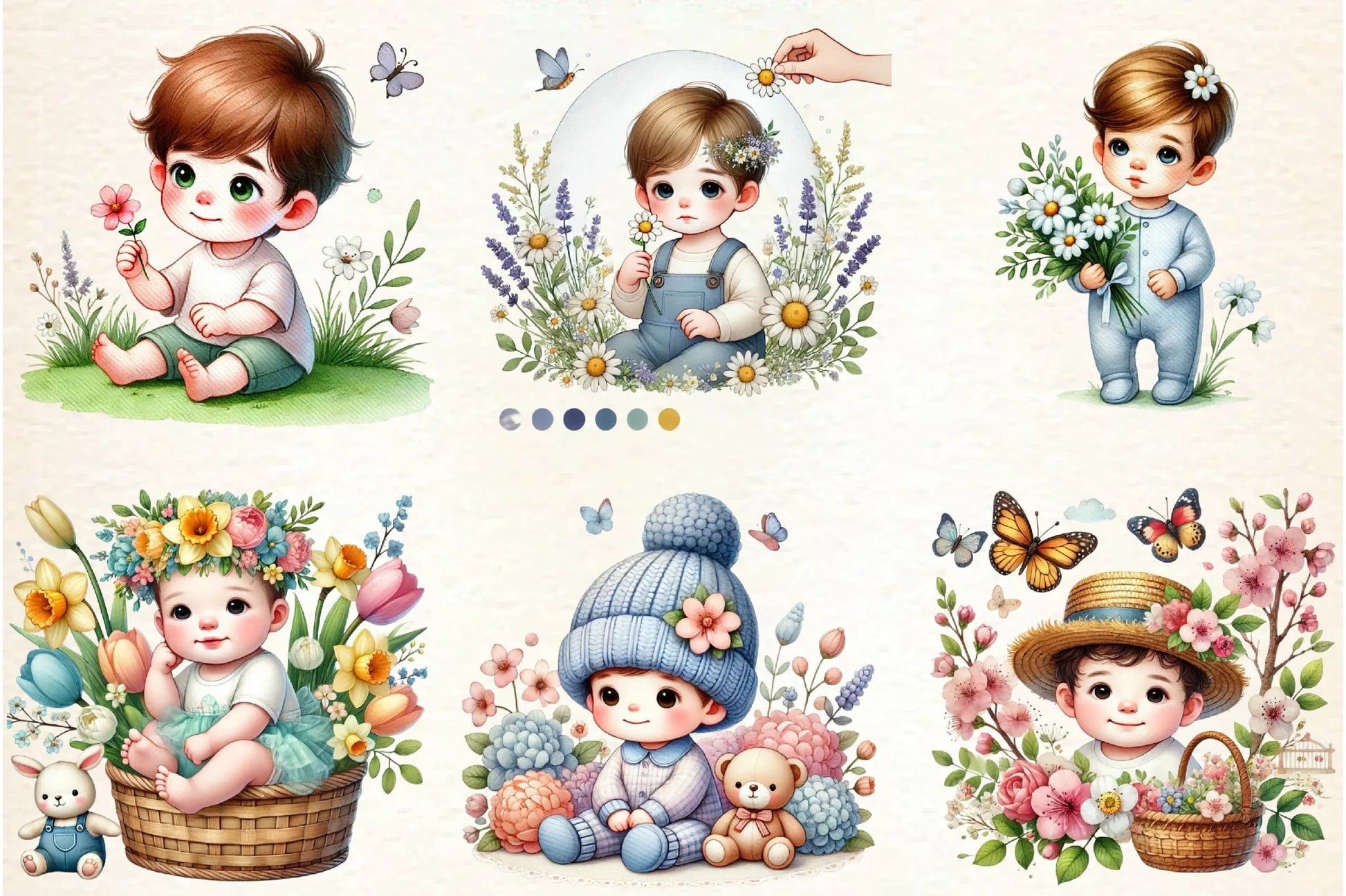 Cute Spring Baby Boy Flowers Clipart Bundle - CraftNest - Digital Crafting and Art