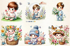 Cute Spring Baby Boy Flowers Clipart Bundle - CraftNest - Digital Crafting and Art