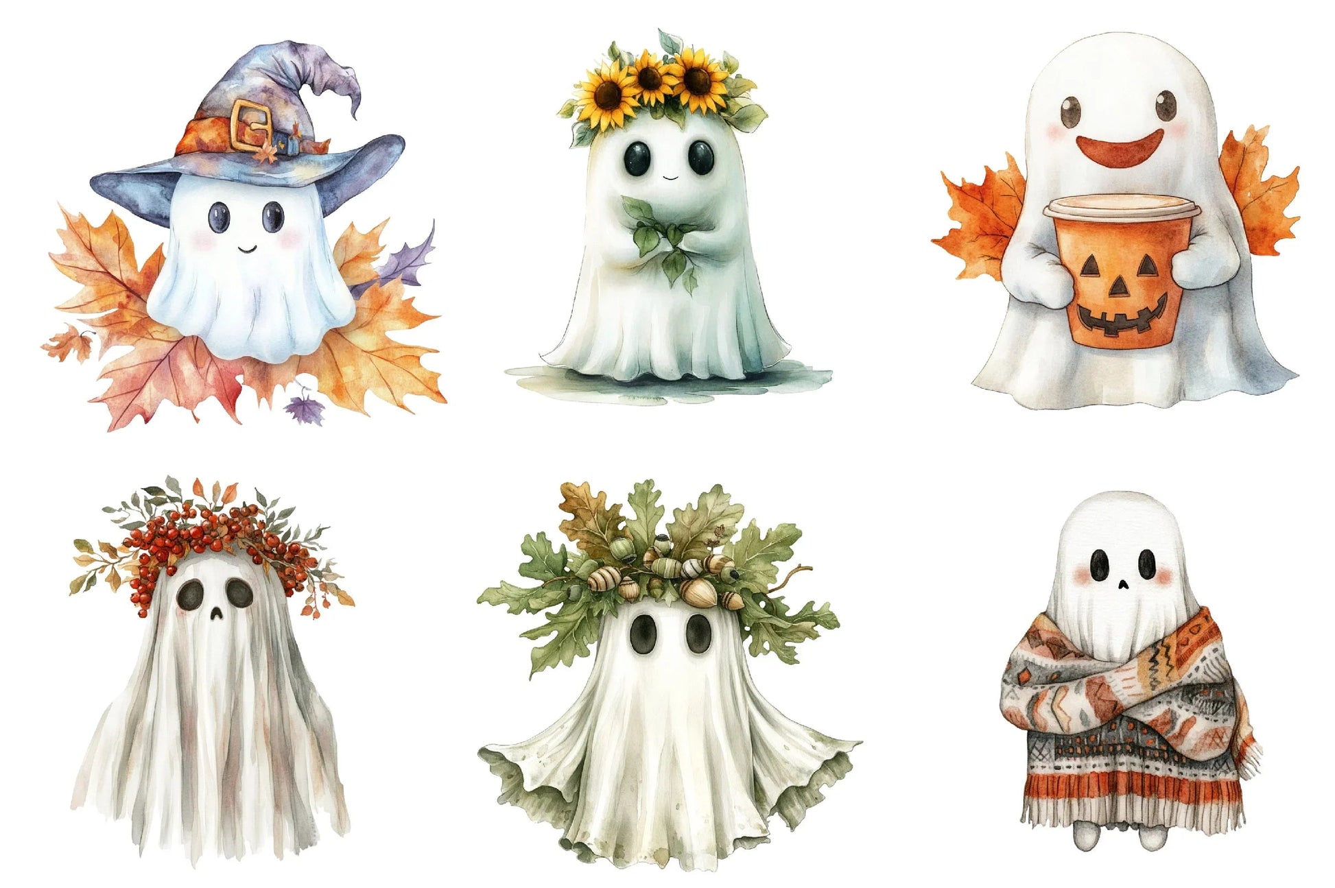 Cute Boho Fall Ghost Clipart Bundle - CraftNest - Digital Crafting and Art