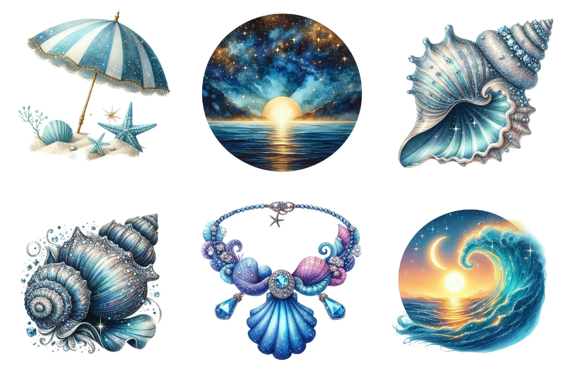 Glitter Luxury Blue Summer Clipart Bundle - CraftNest - Digital Crafting and Art