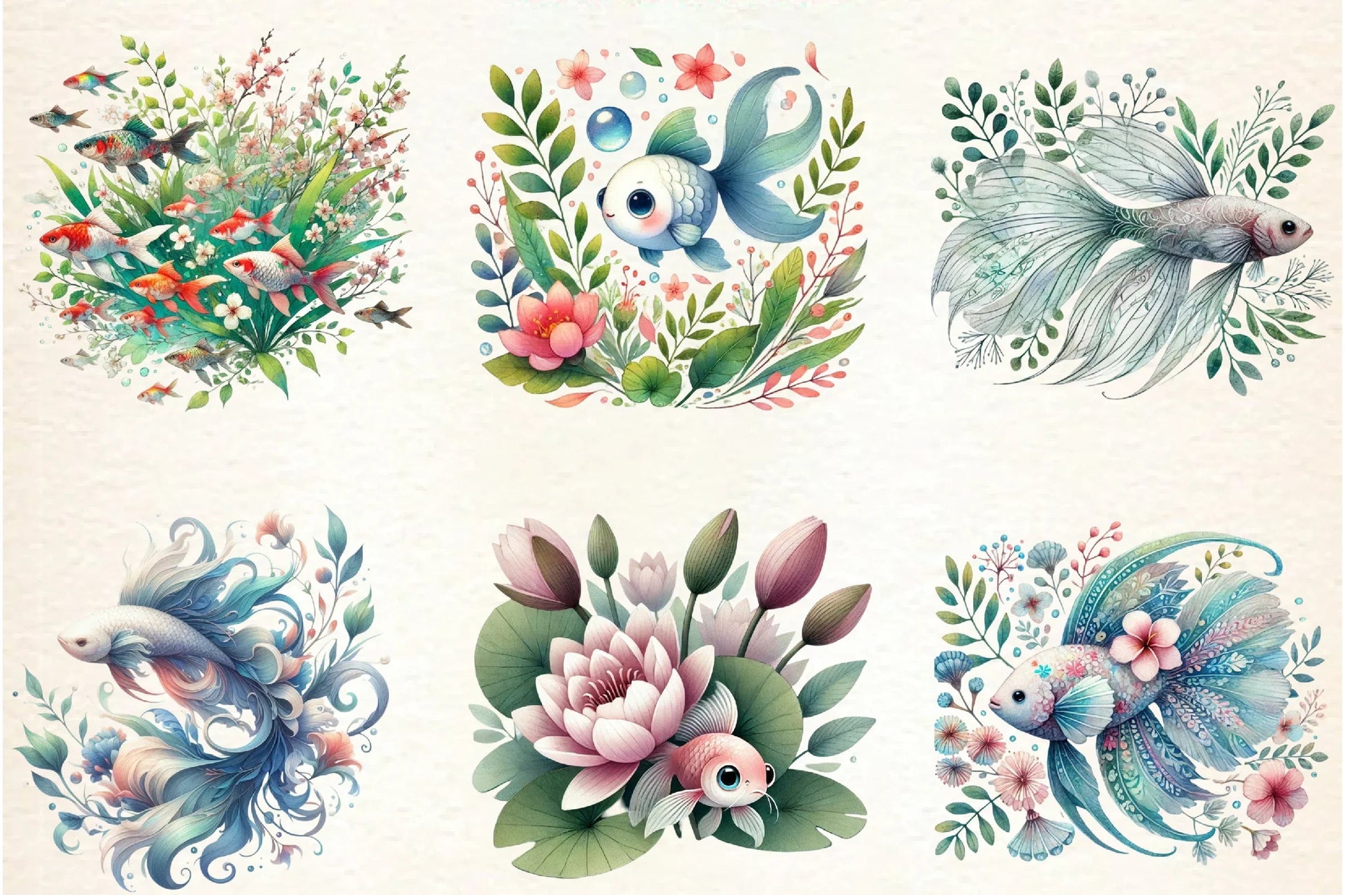 Botanical Spring Fishes Clipart Bundle - CraftNest - Digital Crafting and Art