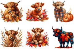 Autumn Highland Cows Clipart Bundle - CraftNest - Digital Crafting and Art