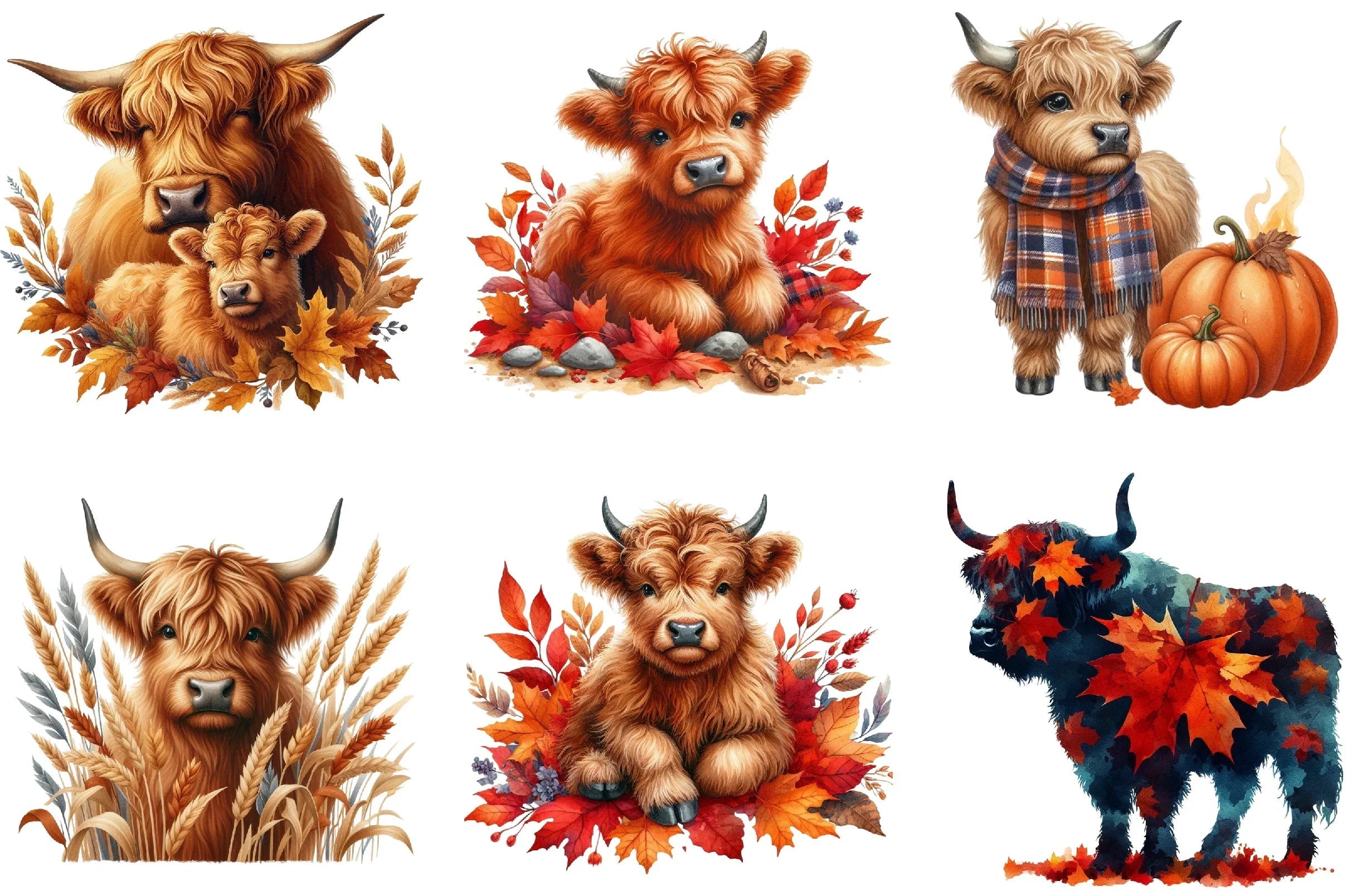 Autumn Highland Cows Clipart Bundle - CraftNest - Digital Crafting and Art
