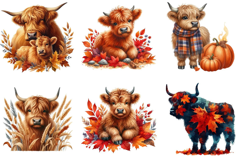 Autumn Highland Cows Clipart Bundle - CraftNest - Digital Crafting and Art