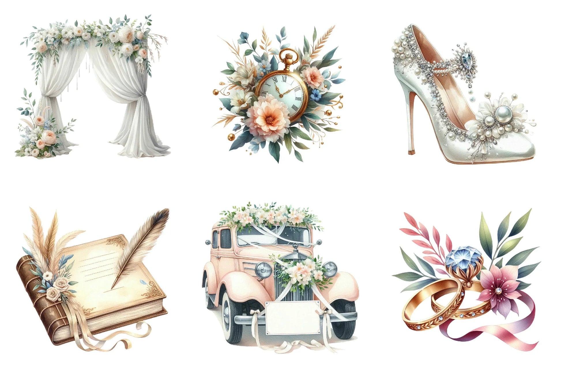 White Wedding Timeline Clipart Bundle - CraftNest - Digital Crafting and Art