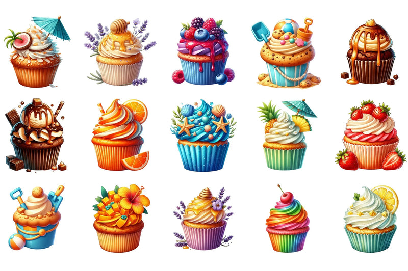 Summer Sweet Cupcake Clipart Bundle - CraftNest - Digital Crafting and Art