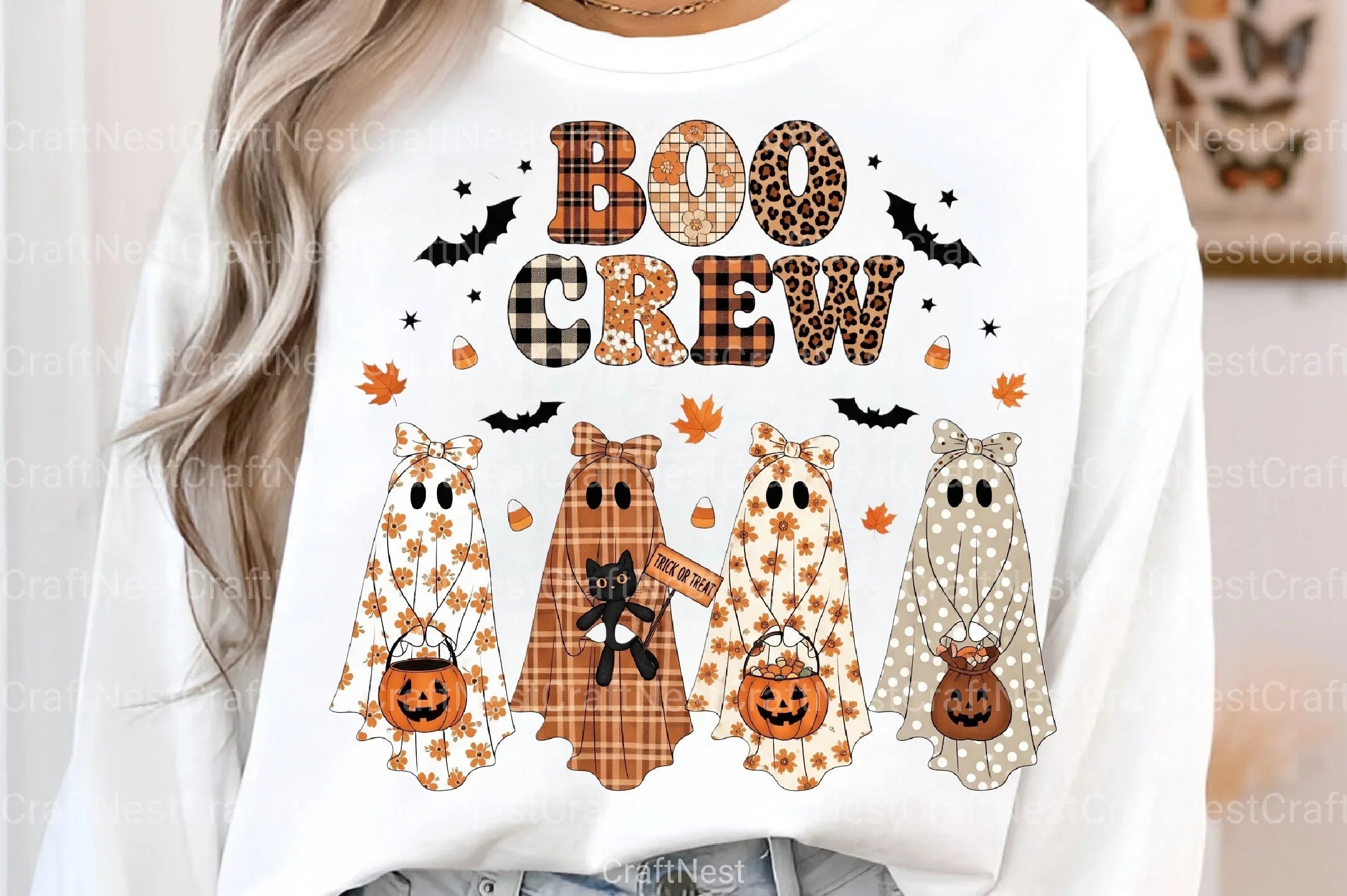 Boo Crew Patchwork Ghost Clipart Bundle - CraftNest - Digital Crafting and Art