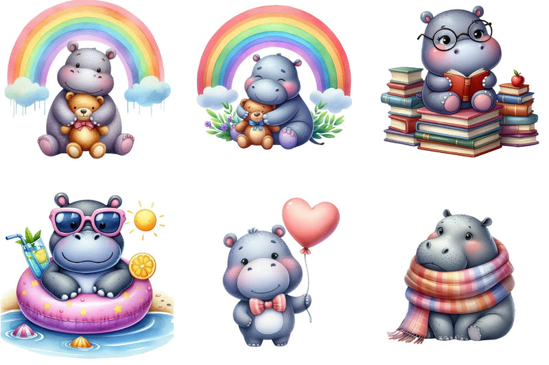 Cute Hippo Clipart Bundle - CraftNest - Digital Crafting and Art