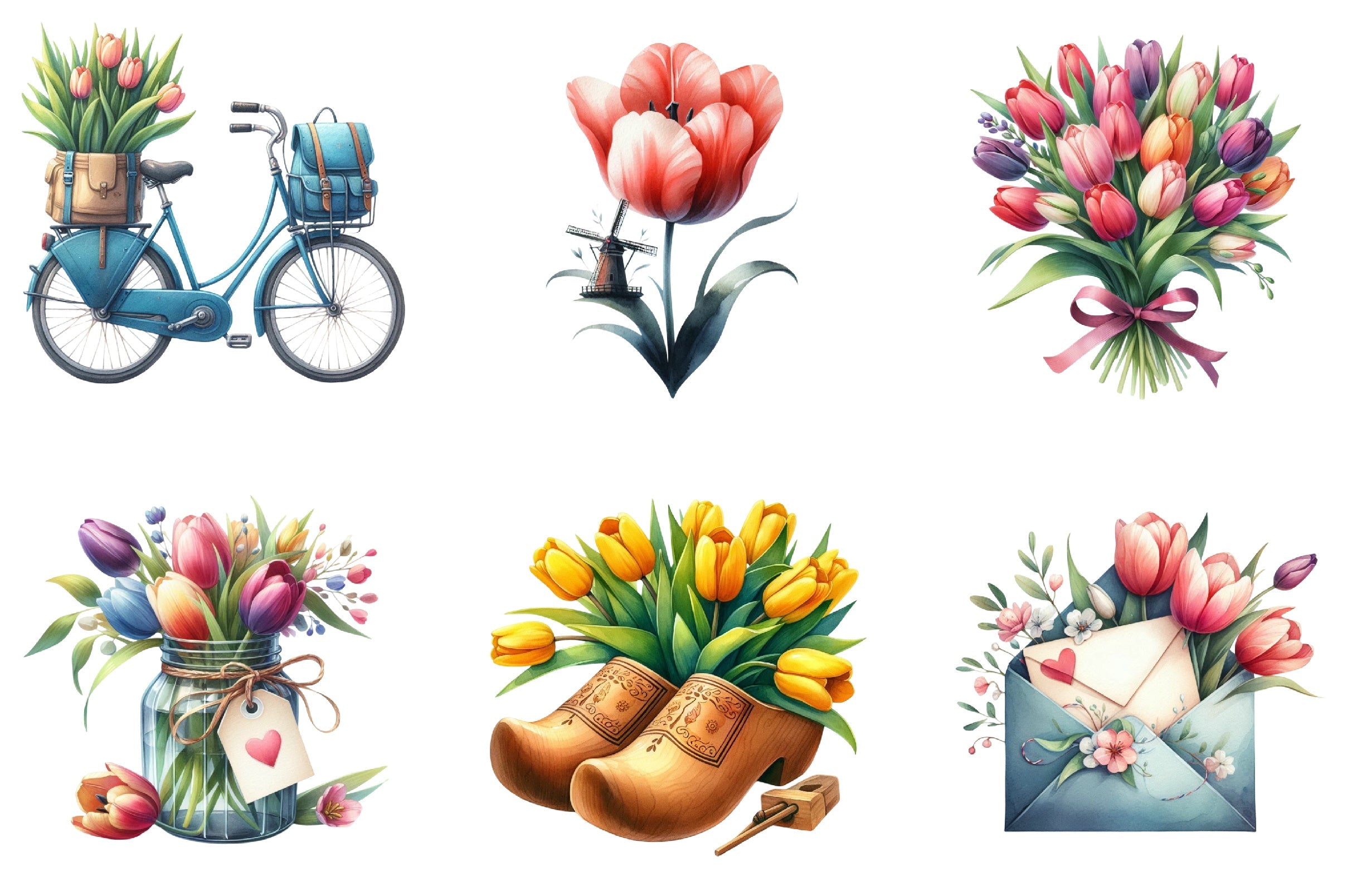 Amsterdam Summer Tulips Clipart Bundle