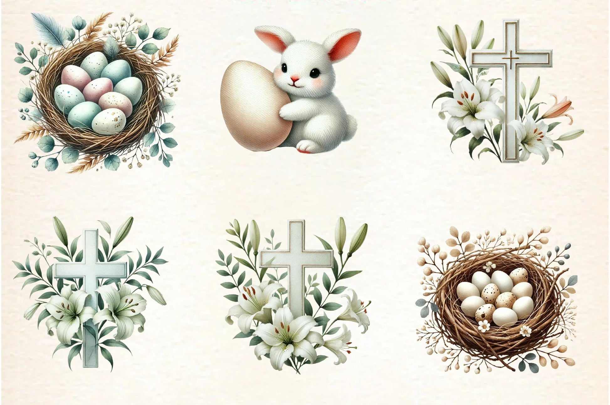 Neutral White Easter Clipart Bundle - CraftNest - Digital Crafting and Art